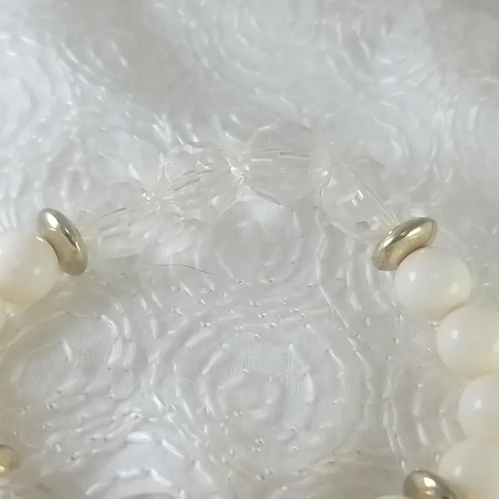 Stretch Bead Bracelet Clear Cream Beaded Gold Spacer
